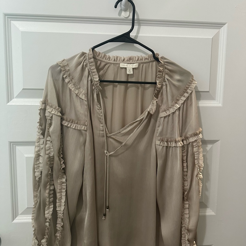 Chic Ruffled Blouse in Taupe